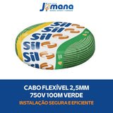 Cabo Flexível 2,5mm2 Flexsil 100M 750V Antichama Verde SIL