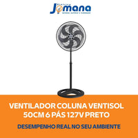 Ventilador Coluna Preto 50cm Turbo 6 Pás Oscilante Ventisol 50 Cm Preto 127v Plástico 6