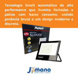 Refletor LED Avant Slim 200W Branco Frio 6500K Bivolt 127/220V IP65 Preto