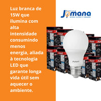 Kit 20 Lâmpadas 15W Bulbo Pera LED E27 6500K Luz Branco-frio Bivolt Avant