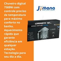 Chuveiro Acqua Century Digital 7500W Preto Cromado 220V Lorenzetti