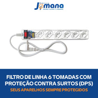 Filtro de Linha Clamper 6 Tomadas com DPS Bivolt Transparente