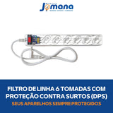 Filtro de Linha Clamper 6 Tomadas com DPS Bivolt Transparente