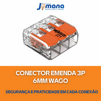 Conector de Emenda 221-613 3 Vias 6mm² Incolor Wago