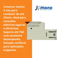 Conector MCS 25mm 76A 3 Vias Cinza Claro Industrial