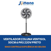 Ventilador De Coluna Turbo 6 Pás 50cm Preto Ventisol 50 Cm 60 Hz Preto 220v Plástico 6
