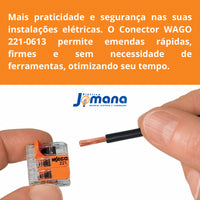 Conector de Emenda 221-613 3 Vias 6mm² Incolor Wago