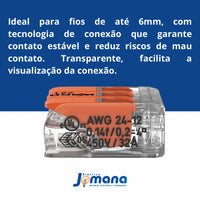 Conector de Emenda 221-613 3 Vias 6mm² Incolor Wago
