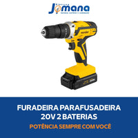 Furadeira Parafusadeira Bateria 20v 2 Baterias  1 Carregador Amarelo 127/220v 60 Hz