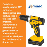 Furadeira Parafusadeira Bateria 20v 2 Baterias  1 Carregador Amarelo 127/220v 60 Hz