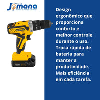 Furadeira Parafusadeira Bateria 20v 2 Baterias  1 Carregador Amarelo 127/220v 60 Hz