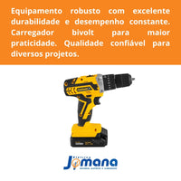 Furadeira Parafusadeira Bateria 20v 2 Baterias  1 Carregador Amarelo 127/220v 60 Hz