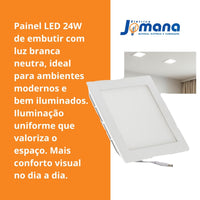 Painel LED 24W Quadrado Embutir 4000K Bivolt Branco Neutro Avant
