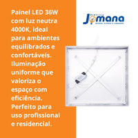 Painel Led Flat 36W 4000k Quadrado Bivolt IP20 Deluxe Bivolt