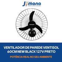 Ventilador de Parede Ventisol 60cm New Black Turbo Oscilante – 127V – Grade
