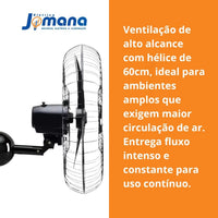 Ventilador de Parede Ventisol 60cm New Black Turbo Oscilante – 127V – Grade