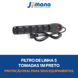 Filtro De Linha Megatron Régua 5 Tomadas 1M Preto Bivolt 127/220v