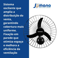 Ventilador de Parede Ventisol 60cm New Black Turbo Oscilante – 127V – Grade