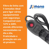 Filtro De Linha Megatron Régua 5 Tomadas 1M Preto Bivolt 127/220v
