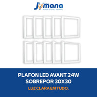 Kit 10 Plafon LED 24W 30x30 6500K Bivolt Branco Frio Avant