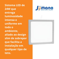 Kit 10 Plafon LED 24W 30x30 6500K Bivolt Branco Frio Avant