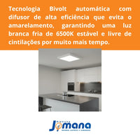 Kit 10 Plafon LED 24W 30x30 6500K Bivolt Branco Frio Avant