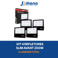 Kit 4 Refletores LED Slim 200W 6500K Branco Frio IP65 Bivolt Avant