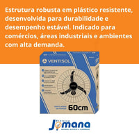 Ventilador de Parede Ventisol 60cm New Black Turbo Oscilante – 127V – Grade