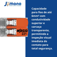 Kit 10 Conectores 221-612 Emenda 2 Fios 6mm² Wago