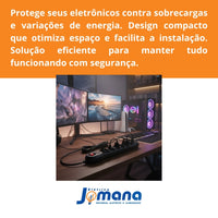 Filtro De Linha Megatron Régua 5 Tomadas 1M Preto Bivolt 127/220v