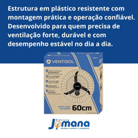 Ventilador de Parede Ventisol 60cm New Black Turbo Oscilante – 220V – Grade Plástica – Preto