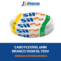 Cabo Flexível 1x6mm2 Branco Rolo 100m 750V Antichama Branco Sil