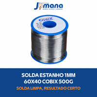 Solda Estanho 1mm 60x40 Cobix C/ Fluxo Ra (t2) - Rolo 500g C - Azul