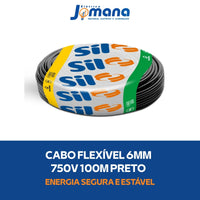Cabo Flexível Preto 6 mm 100m 750V Antichama Sil