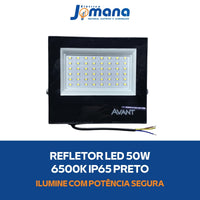 Refletor Led Slim Preto 50W 6500K IP65 Temperatura de cor Branco Frio À Prova D'água AVANT