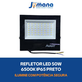 Refletor Led Slim Preto 50W 6500K IP65 Temperatura de cor Branco Frio À Prova D'água AVANT