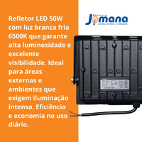 Refletor Led Slim Preto 50W 6500K IP65 Temperatura de cor Branco Frio À Prova D'água AVANT