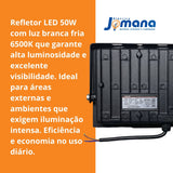 Refletor Led Slim Preto 50W 6500K IP65 Temperatura de cor Branco Frio À Prova D'água AVANT