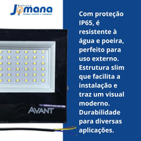 Refletor Led Slim Preto 50W 6500K IP65 Temperatura de cor Branco Frio À Prova D'água AVANT
