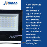 Refletor Led Slim Preto 50W 6500K IP65 Temperatura de cor Branco Frio À Prova D'água AVANT
