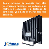 Refletor Led Slim Preto 50W 6500K IP65 Temperatura de cor Branco Frio À Prova D'água AVANT