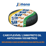 Cabo Flexível 1,5 mm Preto Sil Antichama - 100 Metros