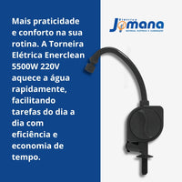Torneira Elétrica Parede Enerclean 5500W 220V Preta Polida Enerbras