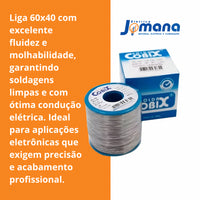 Solda Estanho 1mm 60x40 Cobix C/ Fluxo Ra (t2) - Rolo 500g C - Azul