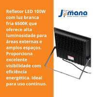 Refletor Led Slim Preto 100W IP 66 6500K Temperatura de cor Branco Frio Bivolt AVANT