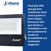Refletor Led Slim Preto 100W IP 66 6500K Temperatura de cor Branco Frio Bivolt AVANT