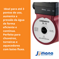 Pressurizador De Água Pl12 Até 3 Pontos De Uso - Lorenzetti 127v