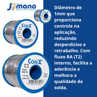 Solda Estanho 1mm 60x40 Cobix C/ Fluxo Ra (t2) - Rolo 500g C - Azul