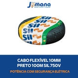 Cabo Flexível SIL 10mm² 750V Preto Rolo 100m Cobre Classe 5 Antichama