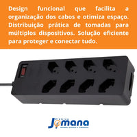 Filtro de Linha Energy 8 Tomadas Proteção DPS Preto 127/220V Clamper